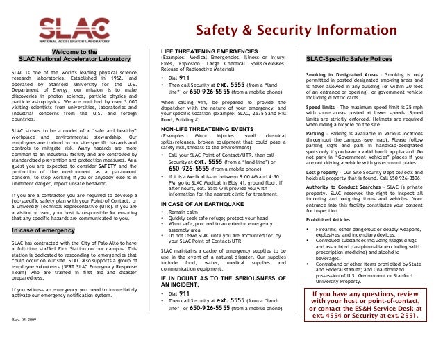Slac Stanford Linear Accelerator Saftey Procedures