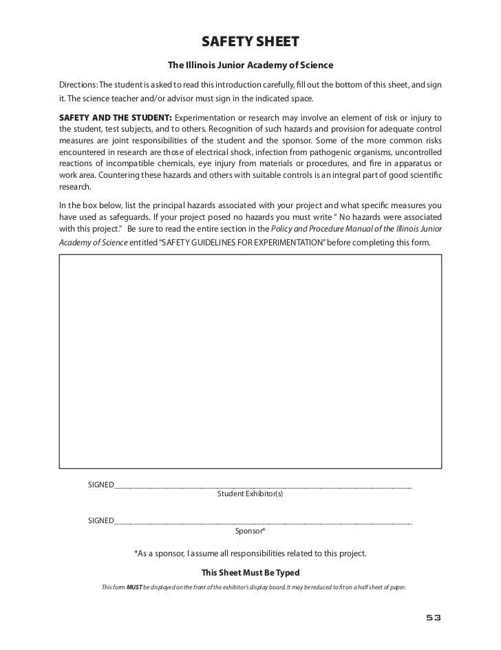 safety sheet 1 science fair abstract sheet