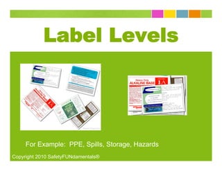 Label Levels




     For Example: PPE, Spills, Storage, Hazards
Copyright 2010 SafetyFUNdamentals®
 