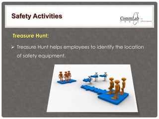 Treasure Hunt:
 Treasure Hunt helps employees to identify the location
of safety equipment.
Safety Activities
 