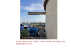 Motor lifting boom: Support to be provided for lifting loads.
Responsibility- Civil
 