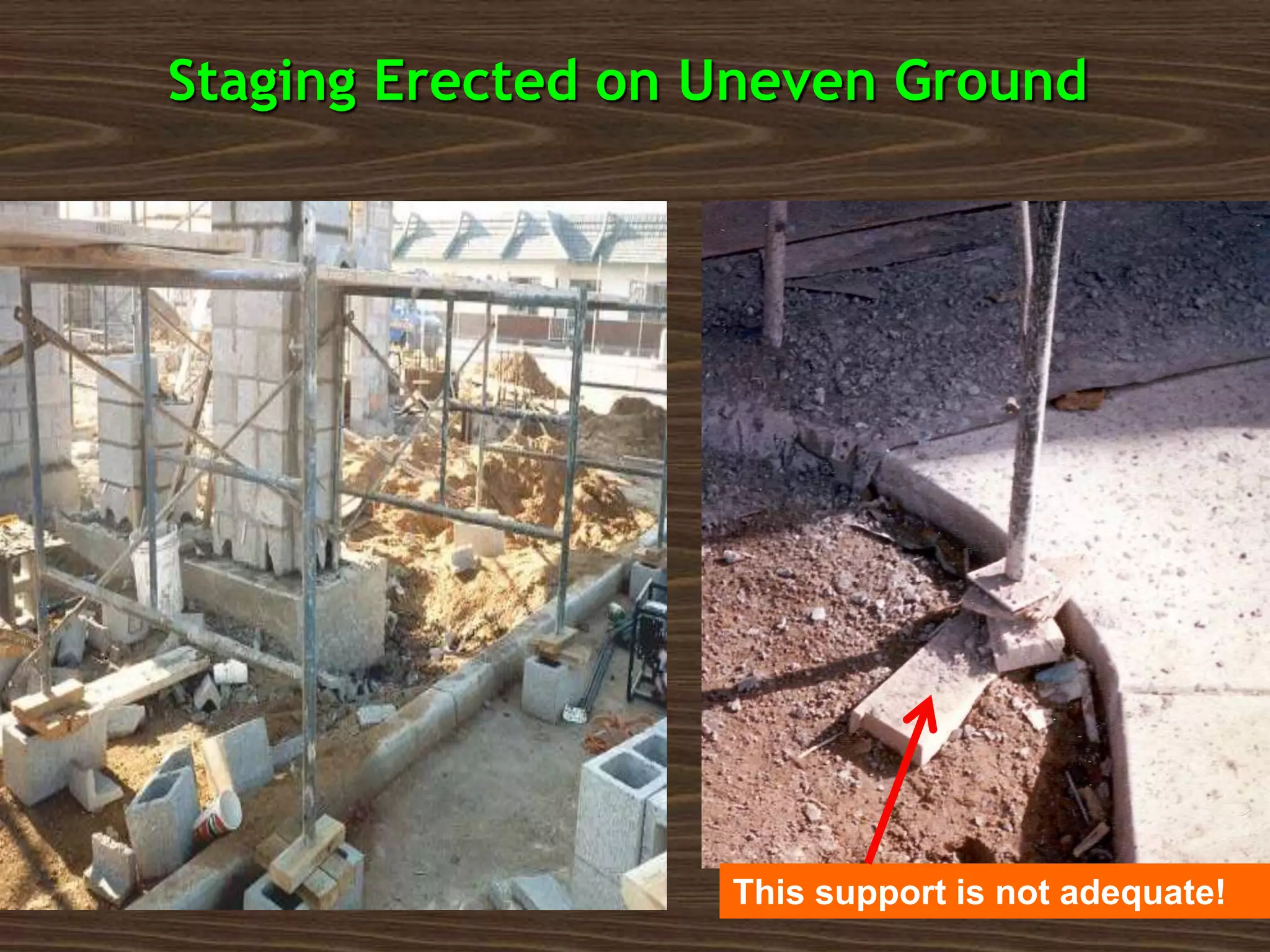 Staging Erected on Uneven Ground
This support is not adequate!
 