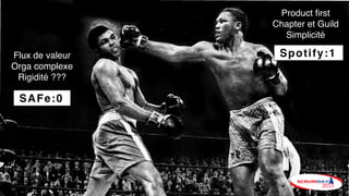 Spotify:1
SAFe:0
Product ﬁrst
Chapter et Guild
Simplicité
Flux de valeur
Orga complexe
Rigidité ???
 