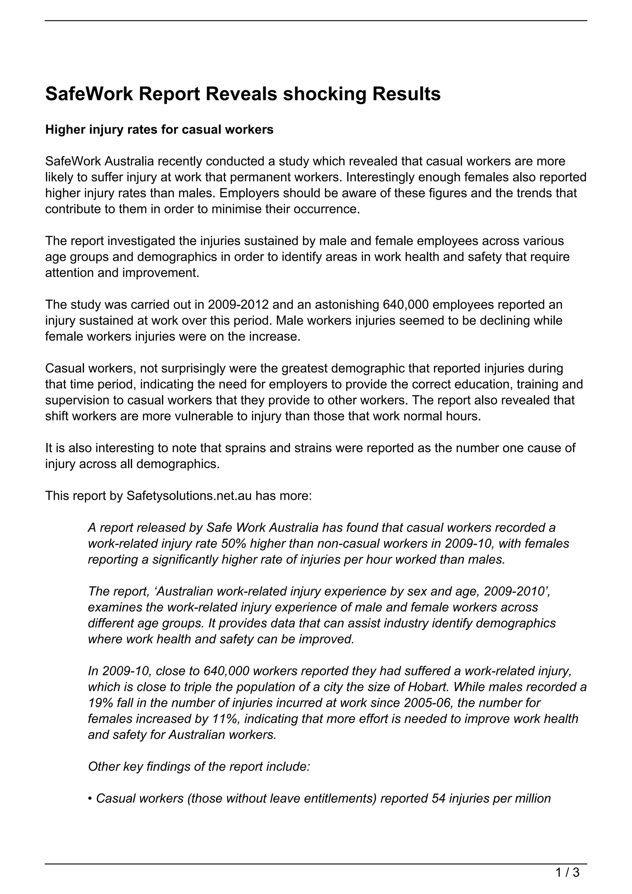 SafeWork Report Reveals shocking Results PDF