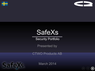 SafeXs
Security Portfolio
1
Presented by
CTWO Products AB
March 2014
 