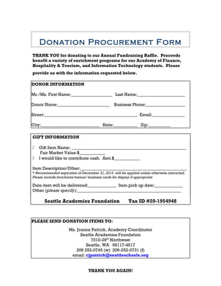 Procurement Raffle Saf procurement form 2012 13- It's Worth it! Establishing a 501(c)(3 ...
