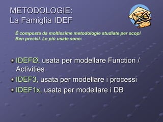 LE NOTAZIONI:es. Modellazione dei ProcessiIDEFBPMNFlow ChartOrganization ChartDFD – Data Flow DiagramUMLUse casesActivity diagramSequence/CollaborationAlcune delle Notazioni più comuni