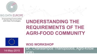 UNDERSTANDING THE
REQUIREMENTS OF THE
AGRI-FOOD COMMUNITY
Dr,. Charalampos Thanopoulos, Agro-Know
(GR)
14-May-2015
W3G WORKSHOP
 