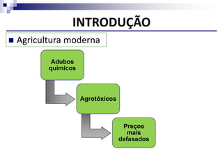 INTRODUÇÃO
 Agricultura moderna
Adubos
químicos
Agrotóxicos
Preços
mais
defasados
 