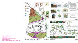 GRAPHICS                                                                                                                PLANTING
                                                                                                    phase-I images                            section                                 plan                                  type            design                                     landscape




                                              La Cantera Expansion Parking Zone Planting Concepts
                                                                                                                                                                                                                                            intent                                          zone
                                                                                                                                                                                                                            A1              Woodland Preserve: Large islands to include
                                                                                                                                                                                                                                                                                                II
                                                                                                                                                                                                                                            numerous existing trees and understory; re-
                                                                                                                                                                                                                                            quires initial pruning and clean up. Remove
                                                                                                                                                                                  T                                                         deadwood and mulch interior with shredded
                                                                                                                                                                           F                                                                wood chips from demolished trees from site.
                                                                                                                                                                     A
                                                                                                                                                             R                                                                                • Plants are mostly remnant forest preserved
                                                                                                                                                        D                                                                                     on site based on the tree conservation plan.
                                                                                                                                                                                                                                              Live Oaks, Cedar elm, Prickly pear etc.
                                                                                                                                                                                                                                              • Low maintenance, marginal irrigation
                                                                                                                                                                                                                                              • Landscape palette for low visibility parking
                                                                                                                                                                                                                                              zones, further away from entrys

                                                                                                                                                                                                                            A2
                                                                                                                                                                                                                             2              Upland Preserves: Some landscaped berms.           II
                                                                                                                                                                                                                                            Provide decomposed granite mulch in the
                                                                                                                                                                                                                                            islands around the clump of existing vegetation.
                                                                                                                                                                                                                                                                                                III
                                                                                                                                                                                                                                             • Existing vegetation is remnant forest preserve
                                                                                                                                                                                                                                             with plant species examples being Sotol, Yucca,
                                                                                                                                                                                                                                             Mesquite, Ageratum etc.
                                                                                                                                                                                                                                             • Low maintenance, marginal irrigation

                                                                                                                                                                                                                                             • Landscape palette for low to medium visibility
                                                                                                                                                                                                                                               parking zones




                                                                                                                                                                                                                            B1              Shade Trees with understory colorful                I
                                                                                                                                                                                                                                            perennials and ornamental grasses
                                                                                                                                                                                                                                              • Types of Trees: Live Oak, Cedar Elm, Red        II
                                                                                                                                                                                                                                              Oak, Monterey Oak, Chinquapin Oak
                                                                                                                                                                                                                                              • Frequent maintenance with regular
                                                                                                                                                                                                                                                irrigation

                                                                                                                                                                                                                                              • Landscape palette for high visibility
                                                                                                                                                                                                                                              parking zones and primary approach zones
                                                                                                                                                                                                                                              next to entry’s




                                                                                                                                       kona grill




                                                                                                                                                                  existing
                                                                                                                                                                  Live oak tree

                                                                                                                                                                                                                                                       ephemeral dry creek
                                                                                                                                                                                                                                                         2’ - 3’ / 18” deep


                                                                                                                                                                                                               section AA’ - not to scale
                                                                                                                                           proposed
                                                                                                                                           shade tree
                                                                                                                                                                                                   PHASE - I


                                                                                                                     ornametntal-
                                                                                                                     tree
                                                                                                                                                                                                                                              A




                                                                                                                      barnes & noble
                                                                                                                        building
                                                                                                                                                                                                                                                  A’
                                                                                Proposed Planting List:
                                                                                 TREES                     GRASSES                SHRUBS
                                                                                 Monterey Oak              Maiden Grass           Esperanza
                                                                                 Red Oak                   “Little Bunny” Dwarf   Agave                                                                                                                                                 berm
                                                                                 Live Oak                  Grass                  Dwarf Palmetto
                                                                                                           Lindheimer Muhly       Sago Palm             water
                                                                                 ORNAMENTAL TRESS          Gulf Coast Muhly                             feature
                                                                                 Crepe Myrtle
                                                                                 Loquat                    PERENNIALS
                                                                                 “Warren’s Red” Possum-    Mealy Blue Sage                                                            PHASE - Ii
                                                                                                           Cigar Plant
                                                                                                           Orange Lantana
                                                                                                           Plumbago


Project. Mall Expansion
Type. Retail
Location. San Antonio. Texas. USA                                               La Cantera Expansion Cross - Over Design
Role. Designer. PM                                                               Planting Design Concept

Team. J Robert Anderson, FASLA. Austin. USA
 