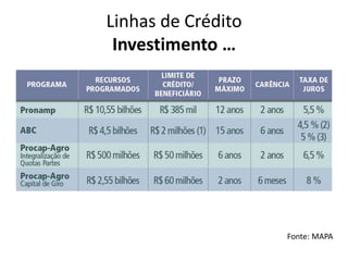 Linhas de Crédito
Investimento …
Fonte: MAPA
 