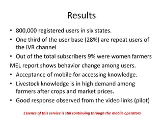 mKisan (2012-2014): Delivering agriculture and livestock knowledge through mobile phones