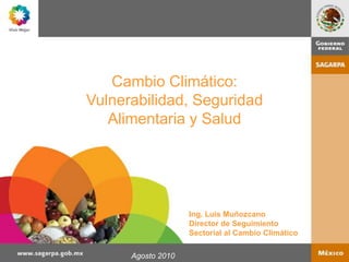 Cambio Climático: Vulnerabilidad, Seguridad Alimentaria y Salud Ing. Luis Muñozcano Director de Seguimiento Sectorial al Cambio Climático Agosto 2010 