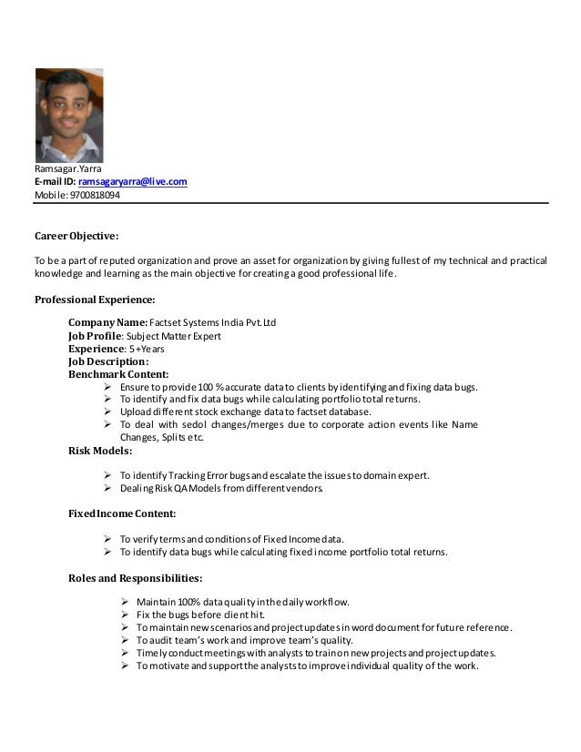 Resume subject matter expert