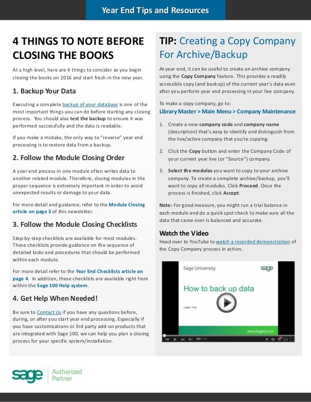 Sage 100 Year End Newsletter Sample
