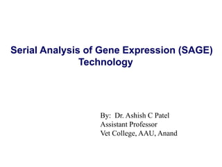 Serial Analysis of Gene Expression (SAGE)
Technology
By: Dr. Ashish C Patel
Assistant Professor
Vet College, AAU, Anand
 
