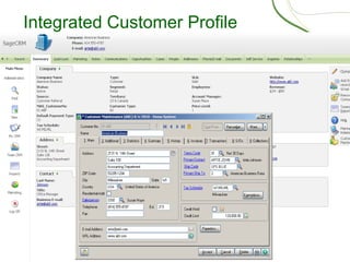 More Sage CRM Integration
• Tasks launched from Sage CRM do not use a Sage
  100 ERP license
   – Allows for distinct sepa...