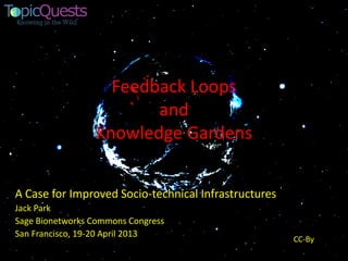 Feedback Loops
                        and
                 Knowledge Gardens


A Case for Improved Socio-technical Infrastructures
Jack Park
Sage Bionetworks Commons Congress
San Francisco, 19-20 April 2013
                                                      CC-By
 