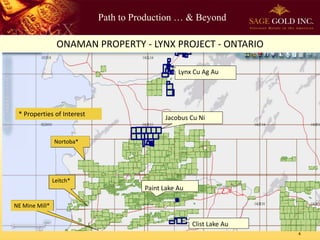 Path to Production … & Beyond
ONAMAN PROPERTY - LYNX PROJECT - ONTARIO
NE Mine Mill*
Leitch*
Nortoba*
* Properties of Interest
Jacobus Cu Ni
Clist Lake Au
Paint Lake Au
Lynx Cu Ag Au
4
 