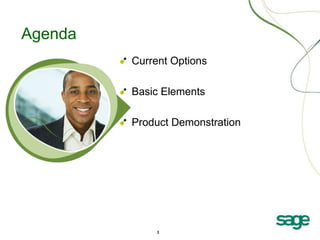 Agenda
         Current Options

         Basic Elements

         Product Demonstration




              2
 
