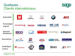 Quelques…
Clients internationaux
Automobile

Technologie/
Logiciel
Services/
Distribution

Associations

Santé/Sport
/Loisirs

sagecrm.com

 