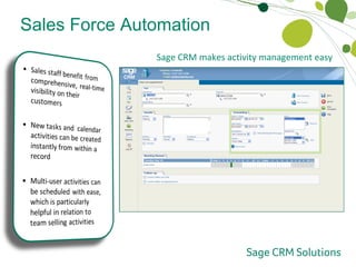 Sales Force Automation Account and Activity Management Sage CRM makes activity management easy  