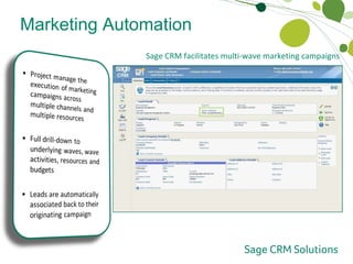 Marketing Automation Campaign Management Sage CRM facilitates multi-wave marketing campaigns  