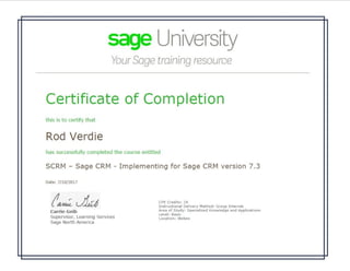 Sage CRM Certificate 2017