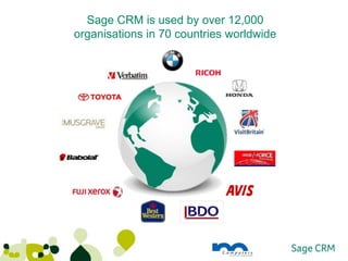 Sage CRM is used by over 12,000
organisations in 70 countries worldwide
 