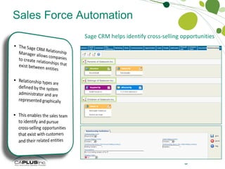 Sales Force Automation Relationship Manager Sage CRM helps identify cross-selling opportunities 