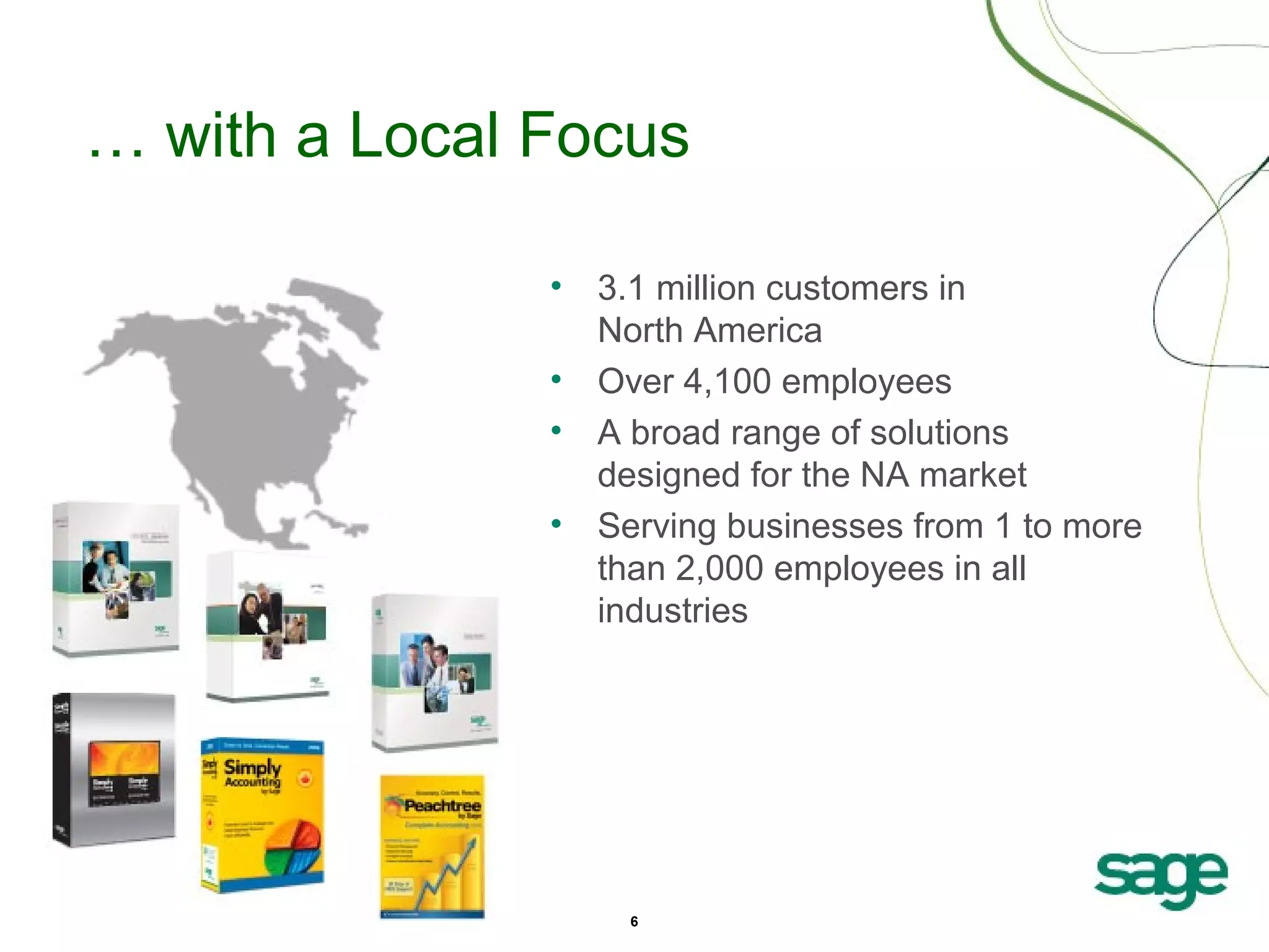 … with a Local Focus
•
•
•
•

3.1 million customers in
North America
Over 4,100 employees
A broad range of solutions
designed for the NA market
Serving businesses from 1 to more
than 2,000 employees in all
industries

6

 