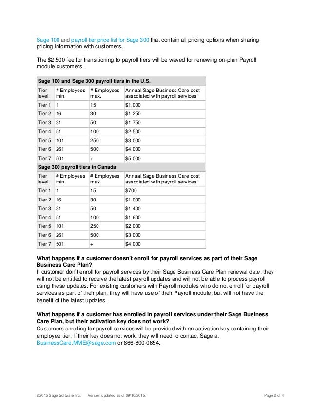 Sage 100 Payroll Pricing
