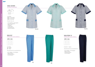 Clàssicsdona/Clásicosmujer/Classiquespourlafemme/Classicsforwomen
122
9924 R058 15
PANTALÓN cintura elástica
9924 057
PANTALÓN cintura elástica
COLOR: 15 - Marino
TALLAS: 38-40-42-44-46-48-50-52-54
• 67% Poliéster - 33% Algodón
• Sarga 210g/m2
• 2 Bolsillos italianos
• Cintura elástica
COLORES:
10 - Celeste
30 - Verde
TALLAS: 38-40-42-44-46-48-50-52-54
• 67% Poliéster - 33% Algodón
• Sarga 210g/m2
• 2 Bolsillos italianos
• Cintura elástica
30
10
9522 122/005
BLUSÓN combinado
COLORES:
10/10 - Lista celeste
15/15 - Lista marino
37/30 - Lista verde
TALLAS: S-M-L-XL
• 67% Poliéster - 33% Algodón
• Lista Vichy 120g/m2
• Manga corta
• 2 Bolsillos
• Cuello solapa
• Combinado color
• Aberturas laterales
10/10 15/1537/30
 