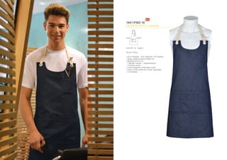 Davantals/Delantales/Tabliers/Aprons
62
1841 P303 18
DELANTAL PETO 2 arandelas
COLOR: 18 - Tejano
TALLA: Única
• 52% Poliéster - 45% Algodón- 3% Elastán
• Sarga elástica tejana 220gr/m2
• Medidas 82x72 cm
• 1 Bolsillo central + departamento
• 1 Bolsillo pecho
• Cinta espiguilla combinada cruda
• Cierre cuello presiones níquel regulables
• 2 Arandelas
62
 