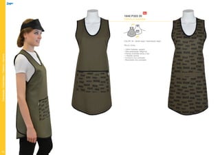 Davantals/Delantales/Tabliers/Aprons
82
1846 P323 35
CASULLA reversible
COLOR: 35 - Verde caqui / estampado negro
TALLA: Única
• 100% Poliéster- estrech
• Toile estampado 165gr/m2
• Prenda reversible letras o liso
• 1 Bolsillo central
• Contorno vivo contraste
• Abrochado vivo contraste
 