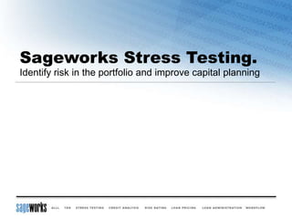 Sageworks Stress Testing.
Identify risk in the portfolio and improve capital planning
 