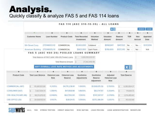 Analysis.
Quickly classify & analyze FAS 5 and FAS 114 loans
 