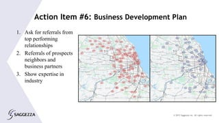 © 2015 Saggezza Inc. All rights reserved
1. Ask for referrals from
top performing
relationships
2. Referrals of prospects
neighbors and
business partners
3. Show expertise in
industry
Action Item #6: Business Development Plan
 