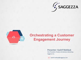 Orchestrating a Customer
Engagement Journey
Presenter:	
  Kashif	
  Mahbub	
  
Vice	
  President,	
  Products	
  &	
  Solu9ons	
  Marke9ng	
  
Saggezza	
  Inc.	
  
	
  
	
  	
  	
  	
  	
  	
  	
  	
  	
  	
  	
  kashif.mahbub@saggezza.com	
  
 