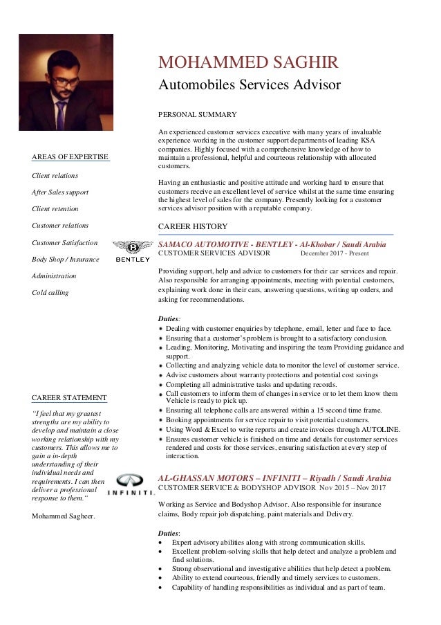 saghirs cv areas of expertise for customer service