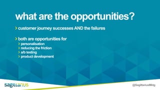 @SagittariusMktg
customer journey successesAND the failures
both are opportunities for
personalisation
reducing the friction
a/b testing
product development
what are the opportunities?
 