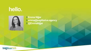 hello.
Emma Nijjar
emma@sagittarius.agency
@EmmaNijjar
 