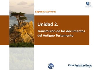 Sagradas Escrituras
Unidad 2.
Transmisión de los documentos
del Antiguo Testamento
 