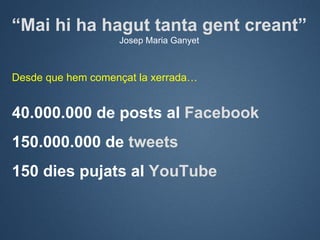 “Mai hi ha hagut tanta gent creant”
                   Josep Maria Ganyet



Desde que hem començat la xerrada…


40.000.0...
