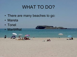 WHAT TO DO? There are many beaches to go: Mareta Tonel Martinhal 