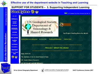 Effective use of the department website in Teaching and Learning SUPPORT FOR STUDENTS –  3. Supporting Independent Learning 