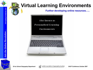 Also known as Personalised Learning  Environments Virtual Learning Environments Further developing online resources….. 