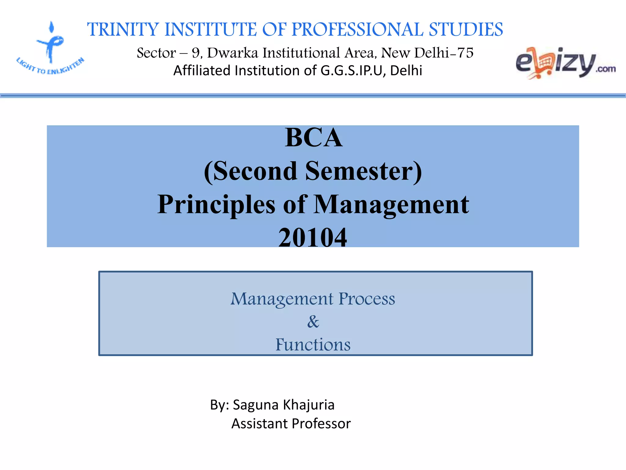 Principles of Management- Management Process & Functions | PPT