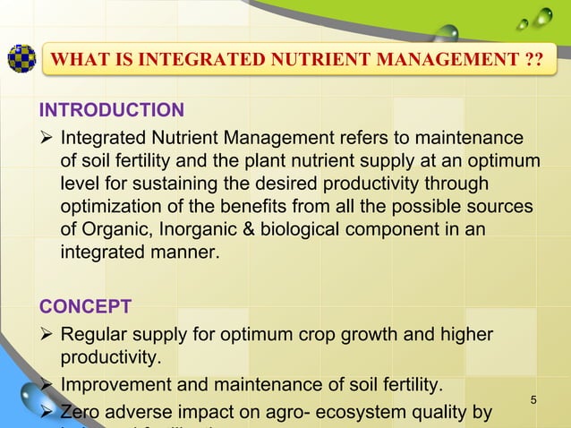 Nutrient Control Integrated Nutrient Management – TPAYW