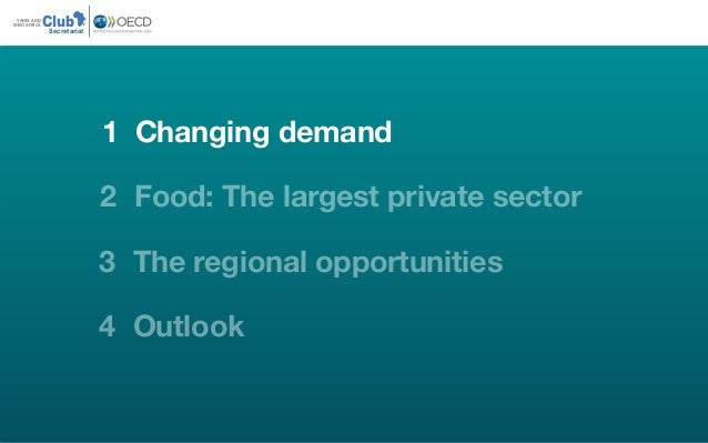 ClubSAHEL AND
WEST AFRICA
Secretariat
3 The regional opportunities
4 Outlook
2 Food: The largest private sector
1 Changing...